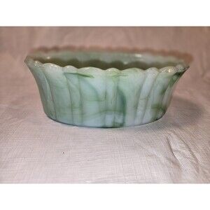 Vintage Akro Agate Green Slag Glass Dish Planter
